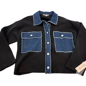 Women’s Black Knit and Blue Denim Button -down Jacket - NWT